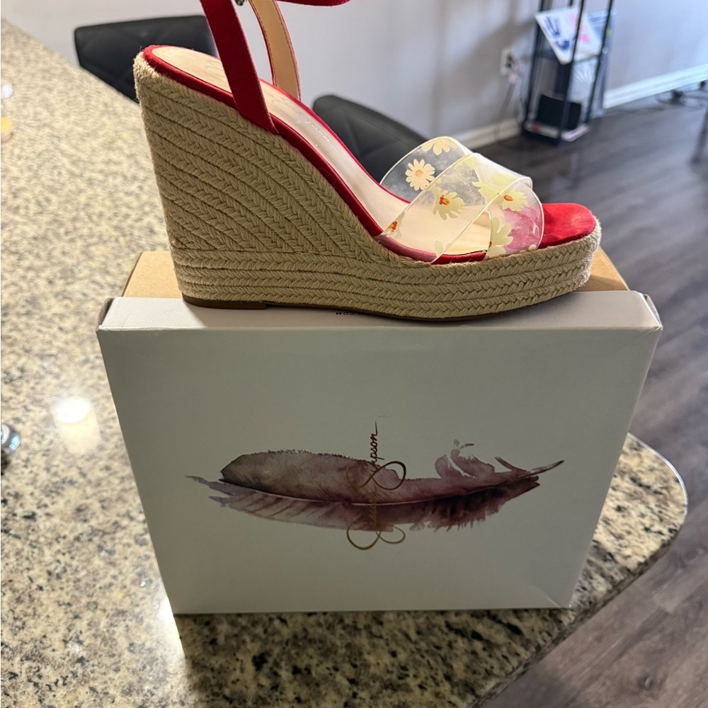 Jessica Simpson Red and Cream Wedge Sandals